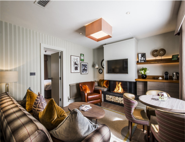 Glamorous living room in the Mews suites at Sopwell House. 