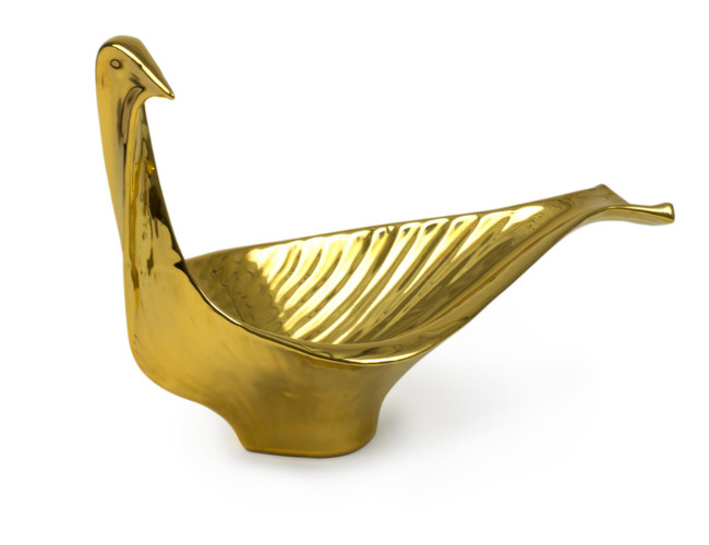 Add a splash of gold to your living room with the Gold Glazed Ceramic Bird Bowl by Jonathan Adler. 