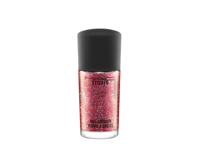 Glittery pink '#Obsessed' lacquer by MAC. 