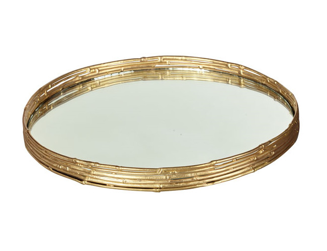 Brass and mirrored base retro style Bamboo Brass Tray by OKA. 