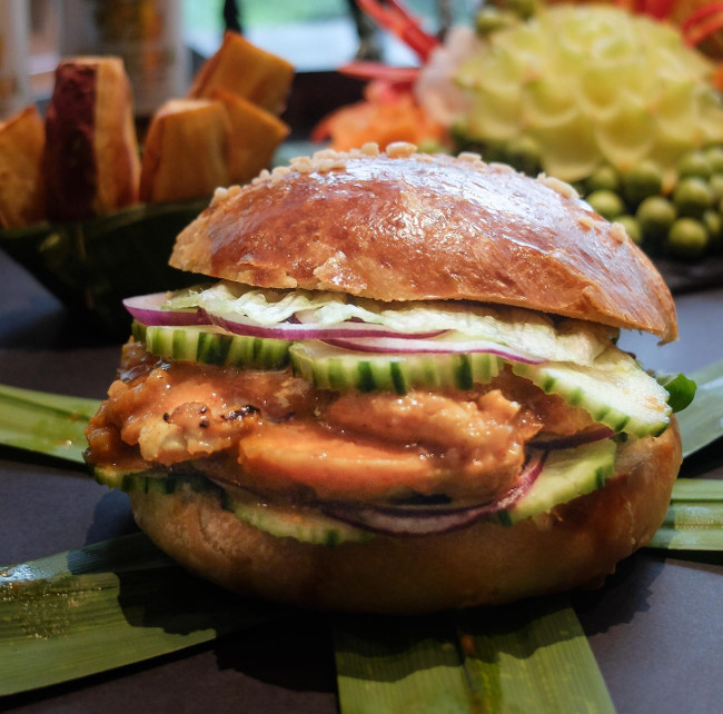 The Chicken Satay and The Fishcake Burger at Nipa Thai