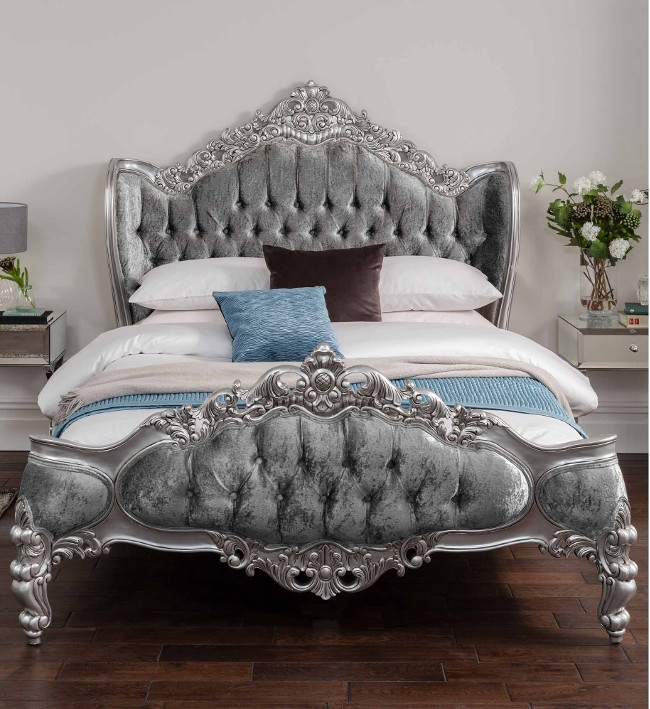 silver-antique-french-style-crushed-velvet-bed