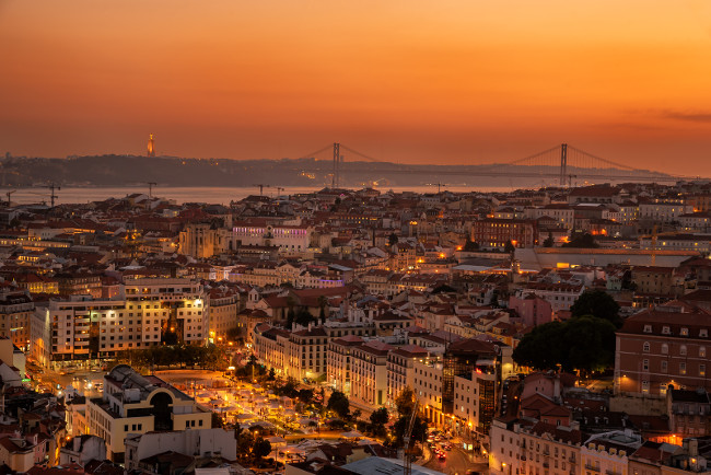 Lisbon Portugal. 24 October 2018. View of dowton Lisbon, from Senhora do Monte viewpoint in Lisbon