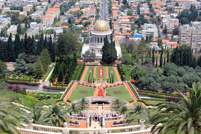 HAIFA, ISRAEL - MAY 12, 2011: HAIFA, ISRAEL - MAY 12, 2011: This is an aerial view of the part of the Bahai Gardens.