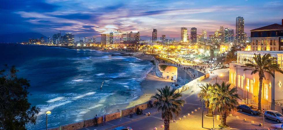 Panoramic view of Tel Aviv at blue time, Israel