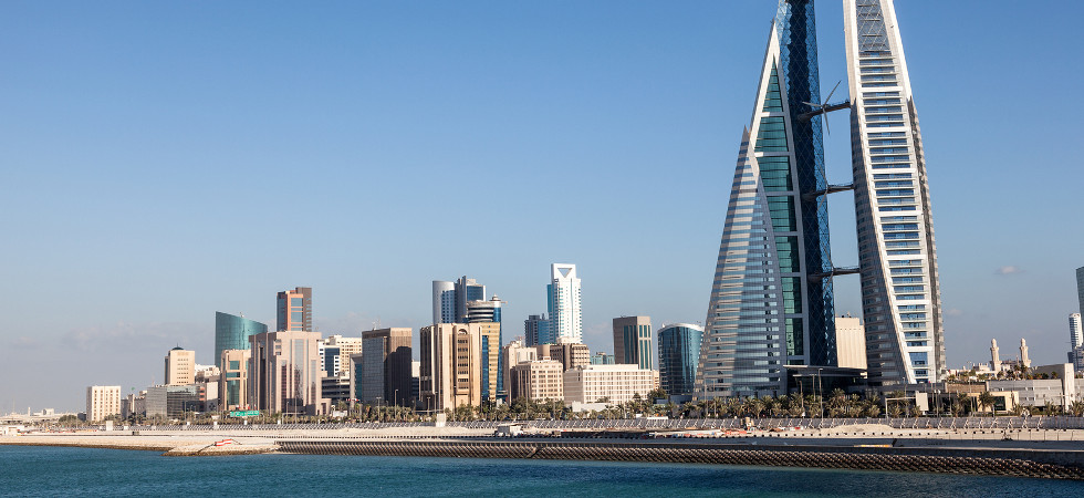 MANAMA, BAHRAIN - NOV 14: World Trade Center skyscraper and skyline of Manama City. November 14, 2015 in Manama, Kingdom of Bahrain