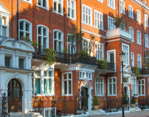 London, UK - August 25, 2017: Residential aria of Kensington and Chelsea. Cadogan square with row of periodic buildings. Luxury property in the centre of London.