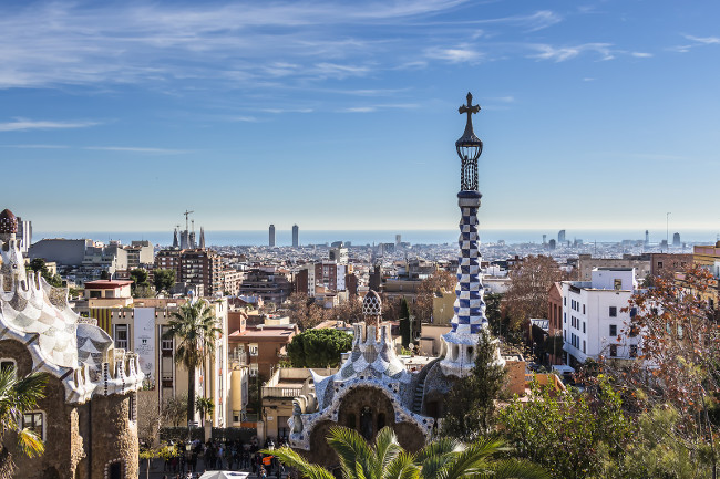 Barcelona - December 2018: City view of Barcelona from Park Guell