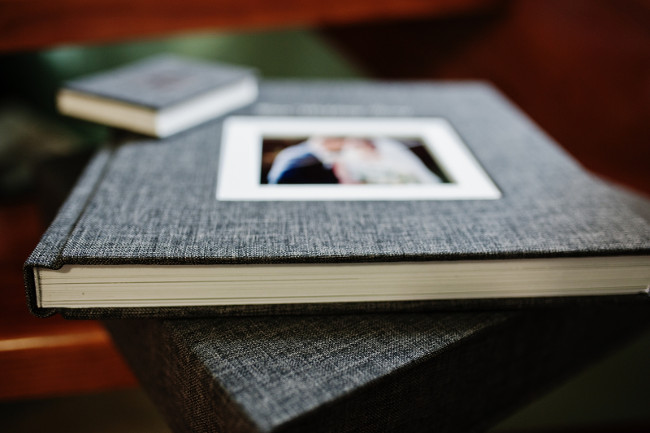 Elegant grey wedding photo book or photo album