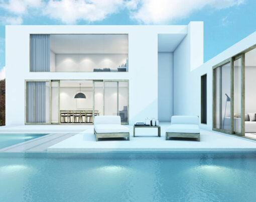 House with pool design modern - 3D render