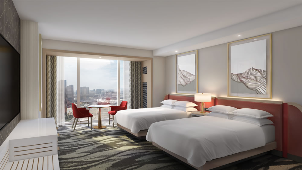 luxury bedroom at Resorts World Las Vegas