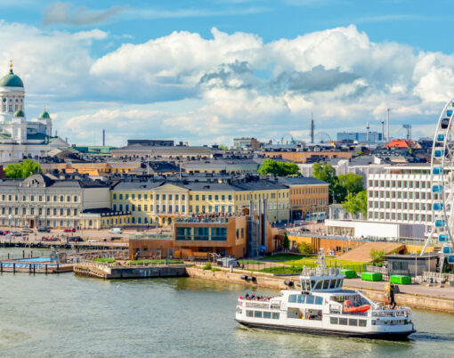 Helsinki Cityscape With Helsinki Cathedral And Port, Finland