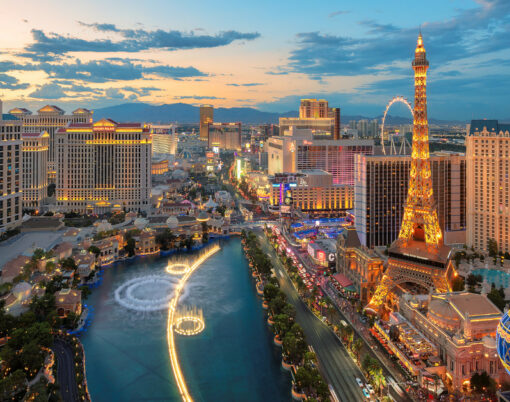Panoramic View Of Las Vegas Strip As Seen At Sunset On July 4, 2