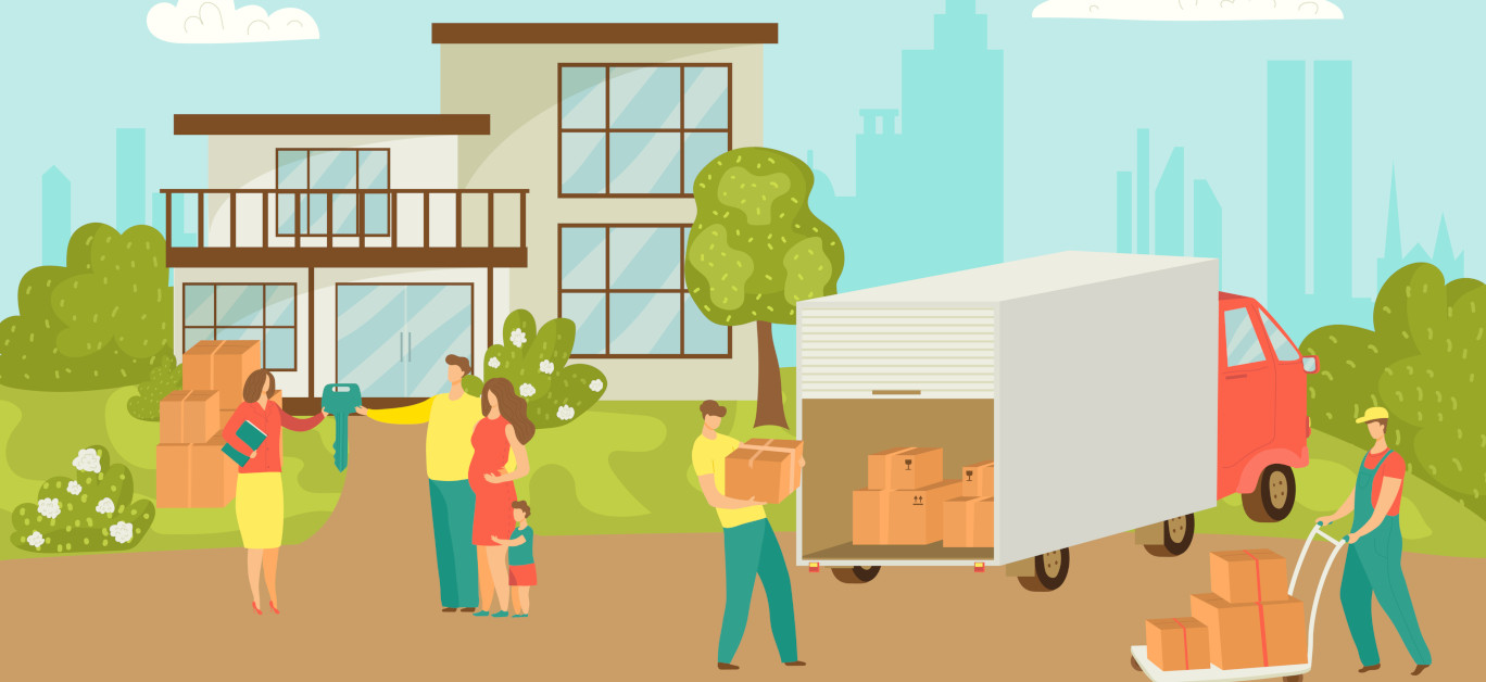 People Moving House Vector Illustration Of Happy Family Moving H