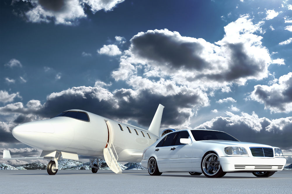 luxury jet plane and cg car