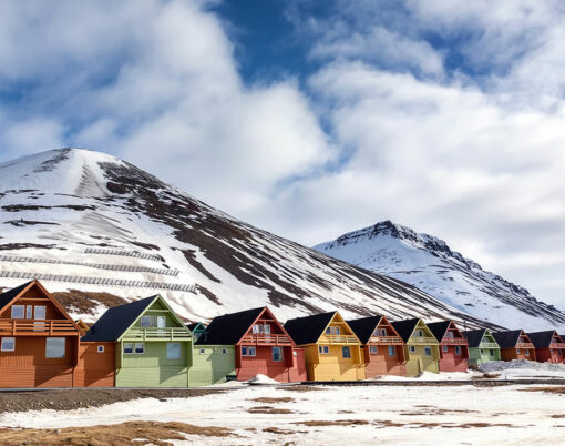 Row of colourful chalet houses in Longyearbyen, Svalbard, the most northery town in the world