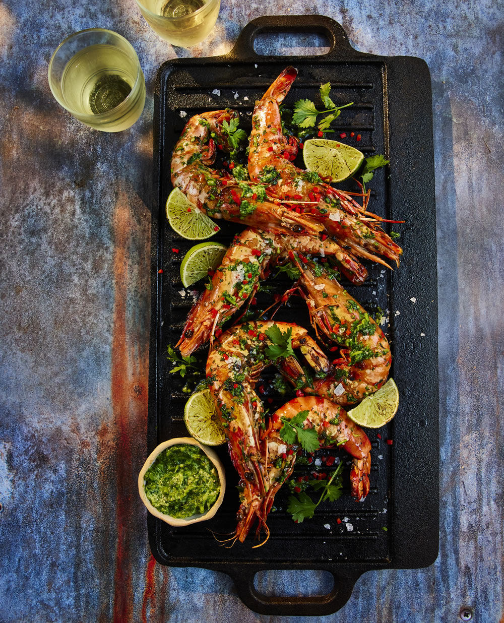 Barbecue prawns with chilli, ginger, coriander and fresh lime by Maldon Salt