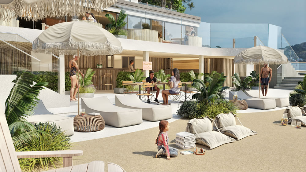 Outside seating and bar at Harbour Beach Club & Hotel