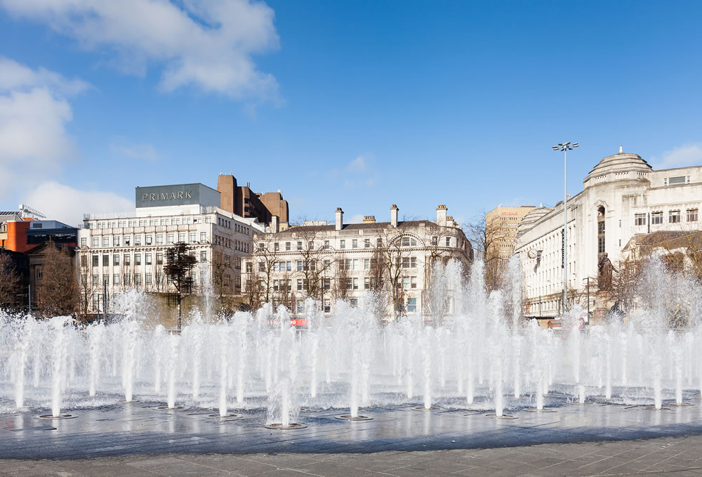 A water feature in Piccadilly Gardens, Manchester