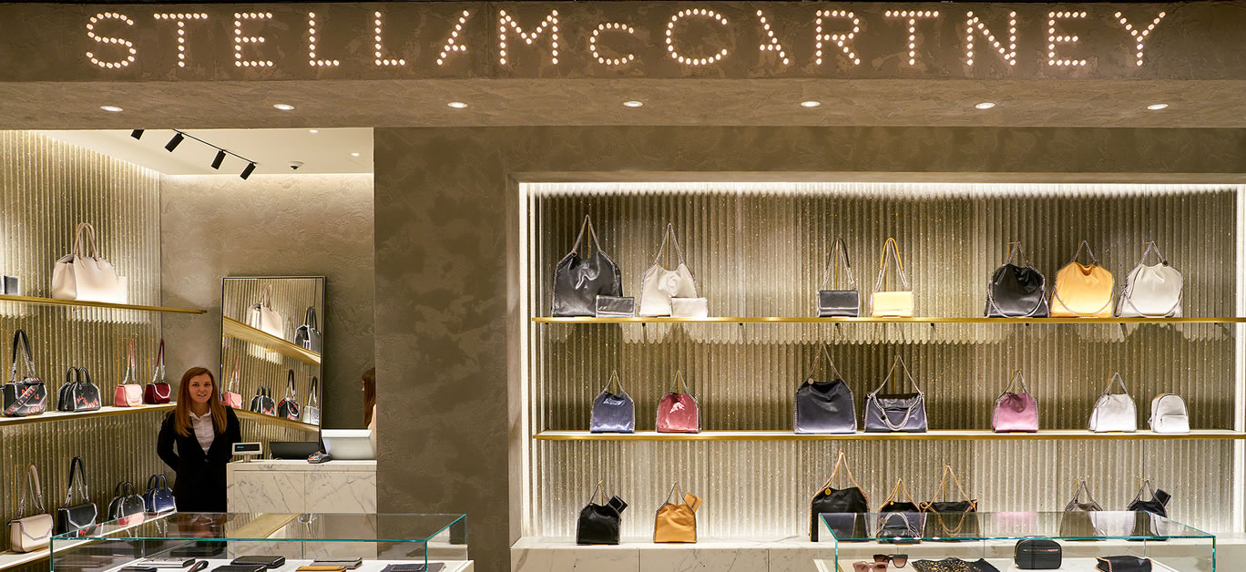 Stella McCartney products on display at a second flagship store of Rinascente in Rome