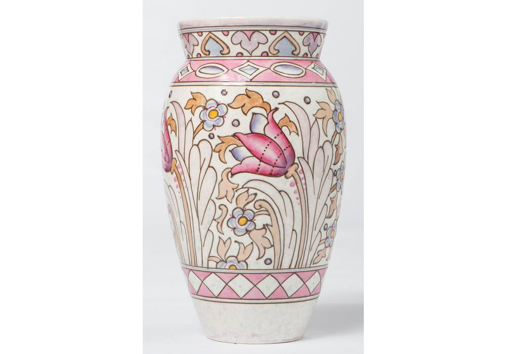 Charlotte Rhead pottery Vase with flowers, England circa 1920