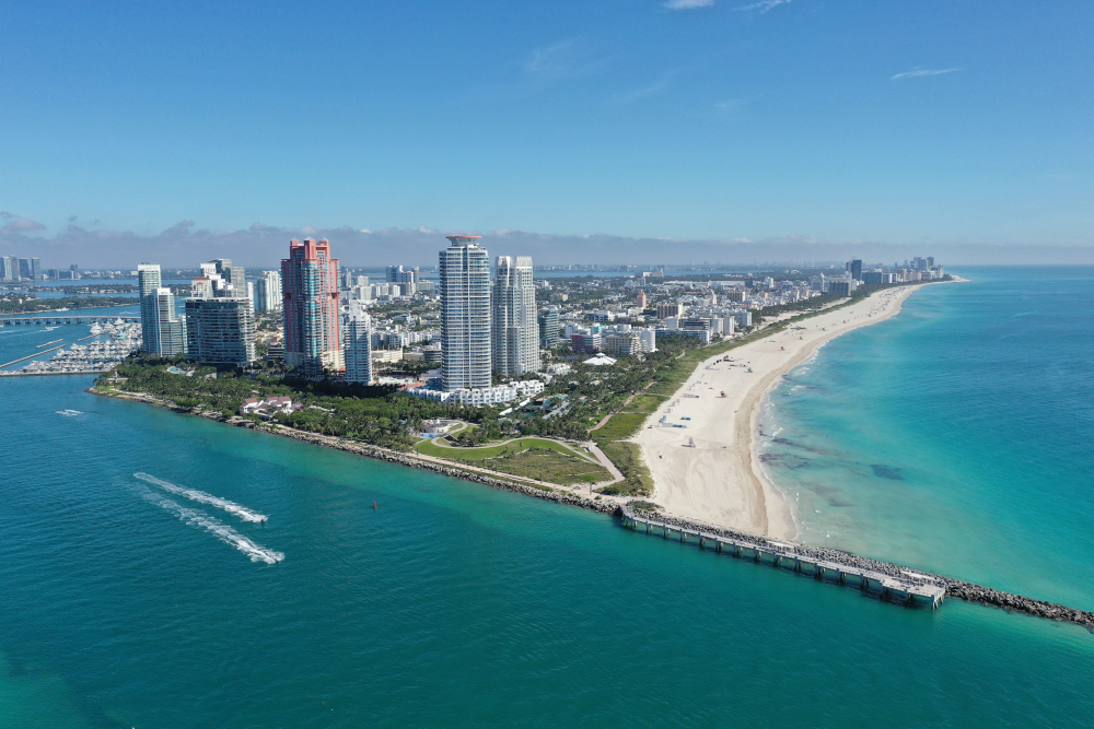 Aerial view of South Pointe Park and South Beach in Miami Beach