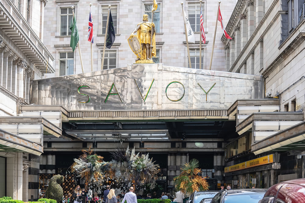 Main entrance to Hotel Savoy, London. UK, London, May 29, 2021