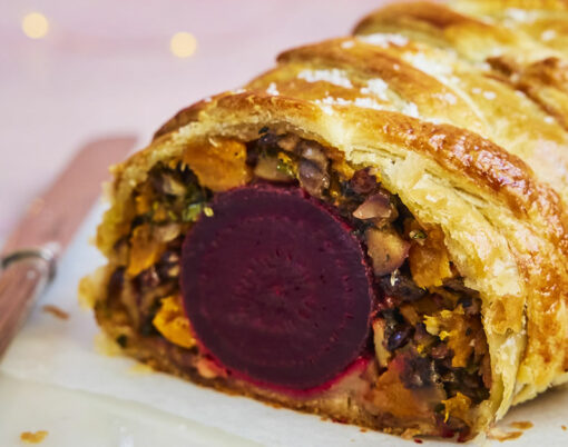 Vegetarian Wellington with Beetroot, Butternut Squash, Lentils and Chestnuts