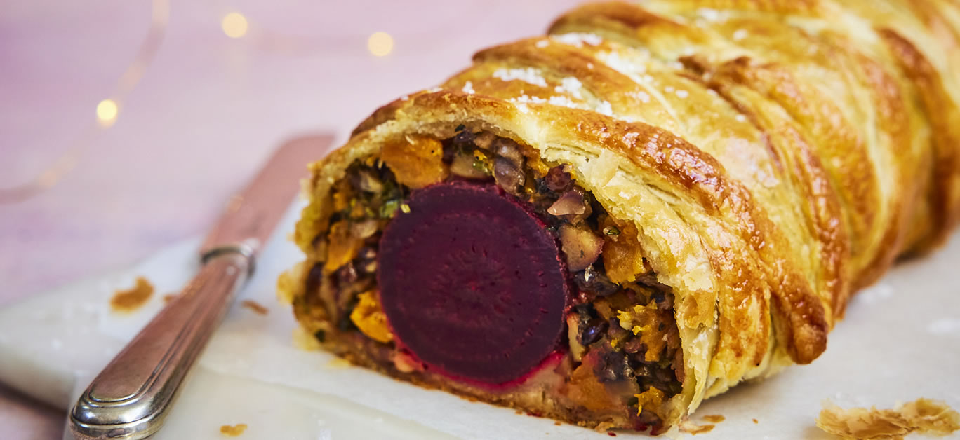 Vegetarian Wellington with Beetroot, Butternut Squash, Lentils and Chestnuts