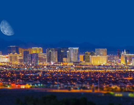 Las Vegas Strip and the Moon. Las Vegas Panorama at Night. Nevada United States.