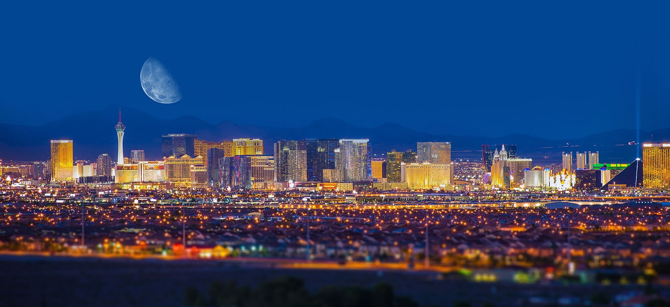 Las Vegas Strip and the Moon. Las Vegas Panorama at Night. Nevada United States.