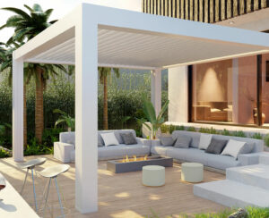 3D illustration of modern private villa with outdoor patio