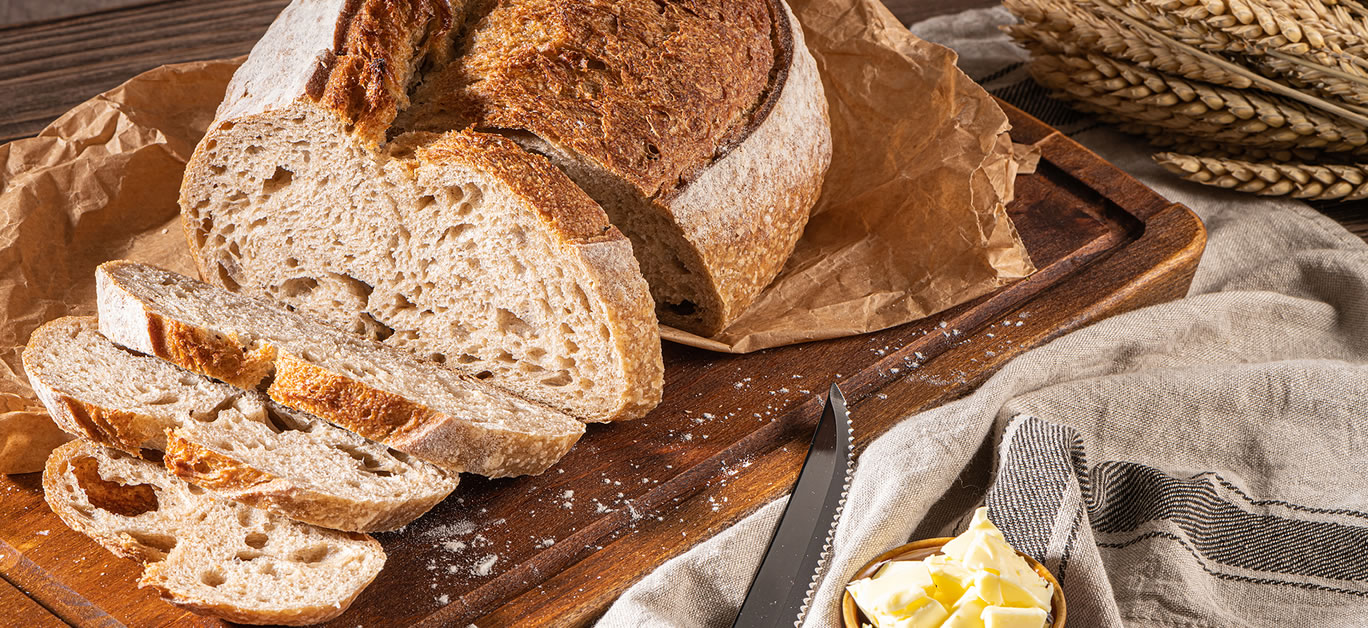 Freshly artisan baked wheat and rye bread, country bread