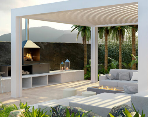 Luxury terrace with cosy sofa set and barbecue area