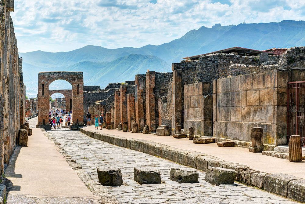 Ruins of a city. Pompeii is an ancient Roman city died from the eruption of Mount Vesuvius in 79 AD.