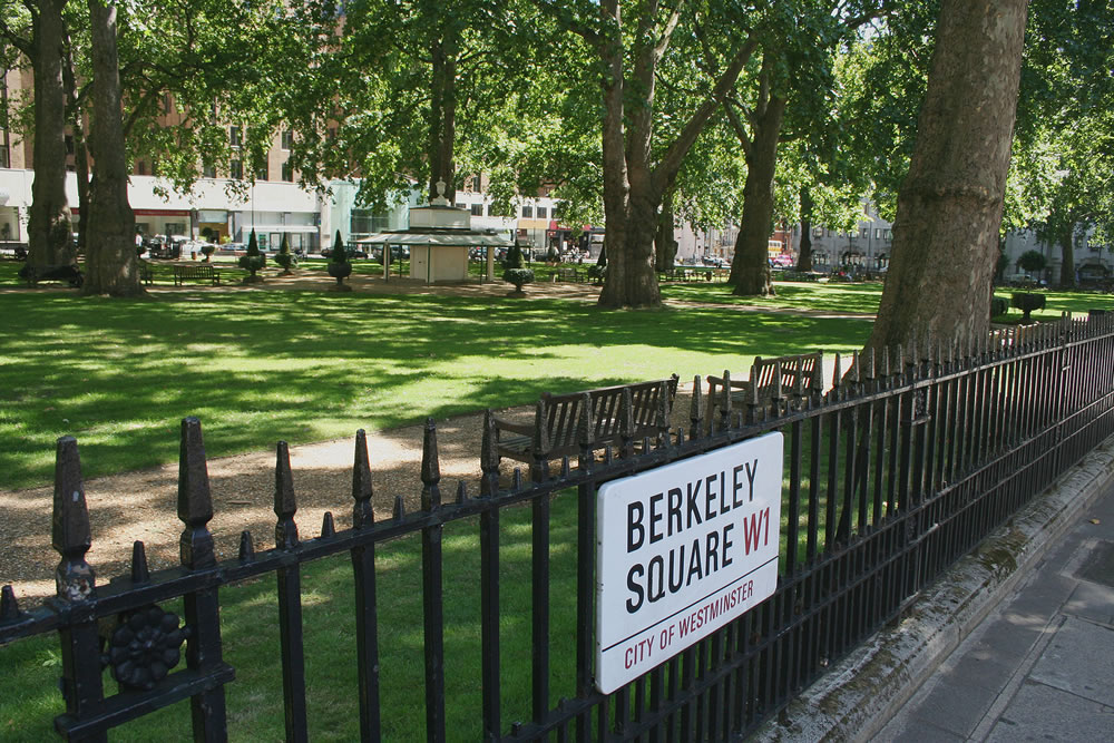Berkeley Square with sign, Mayfair, London