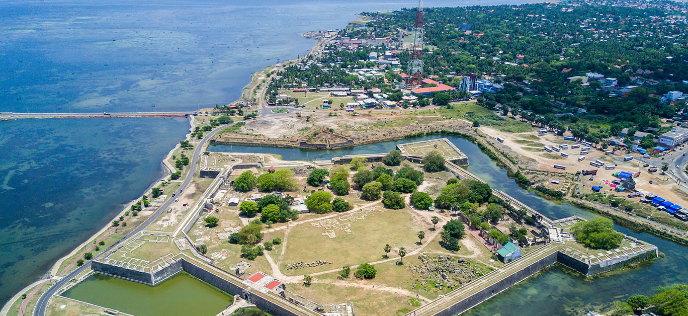 Jaffna Fort, built by the Portuguese near Karaiyur at Jaffna, Sri Lanka in 1618 under Phillippe de Oliveira following the Portuguese invasion of Jaffna.