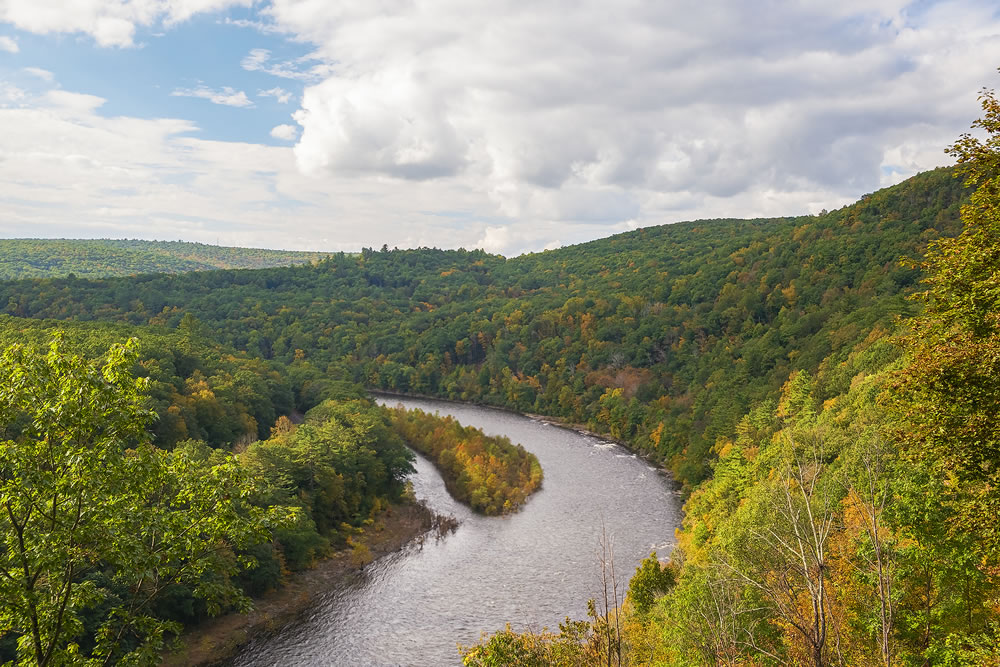 View of Delaware river from view point n autumn. Upper Delaware Scenic Byway (NY-97)