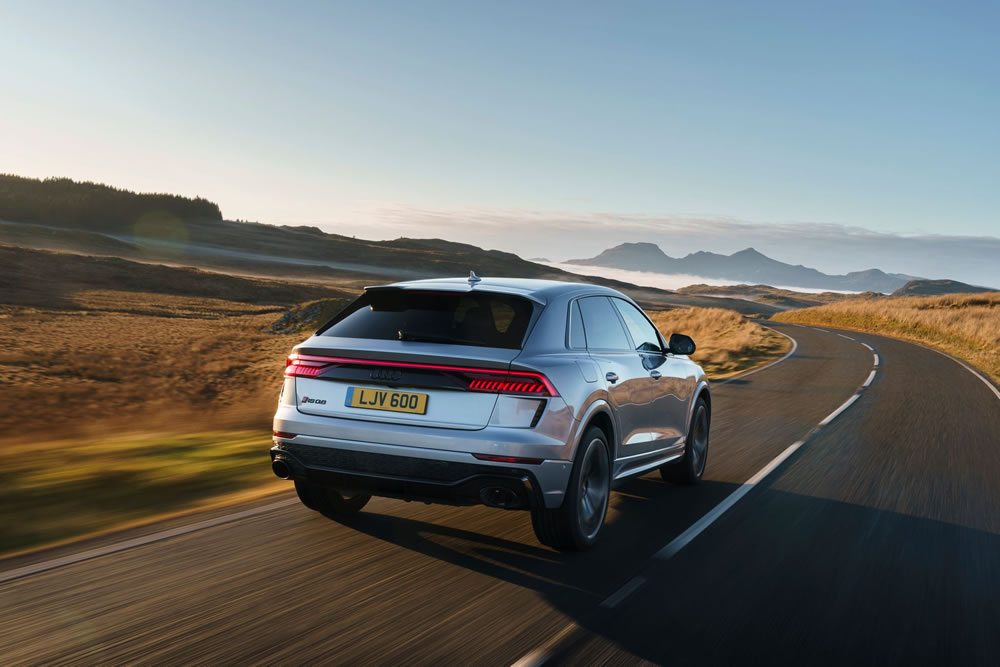 Audi RS Q8 on road rear view