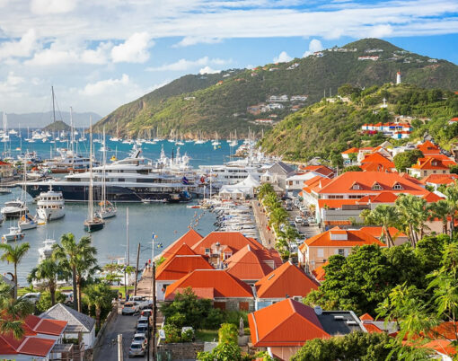 Gustavia, St. Barths town skyline at the harbor.
