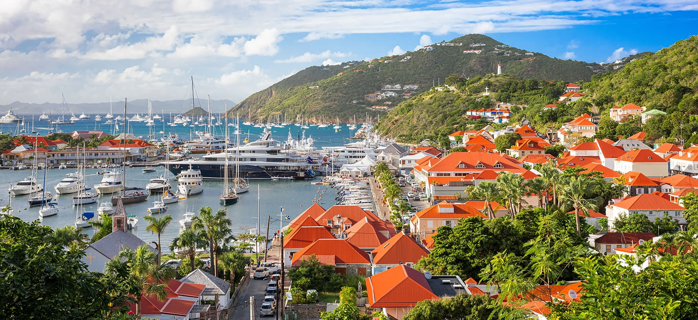 Gustavia, St. Barths town skyline at the harbor.