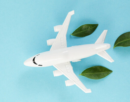 White airplane model depicting sustainability