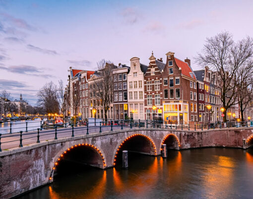 Amsterdam Netherlands during sunset, historical canals during sunset hours