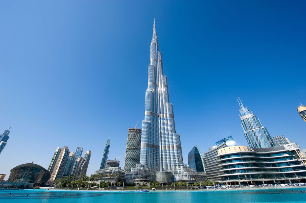 The Burj Khalifa in the center of Dubai