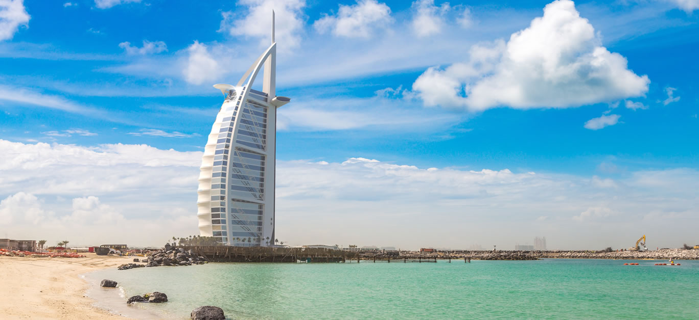 Burj Al Arab, the first seven stars luxury hotel in Dubai in a sunny day , United Arab Emirates