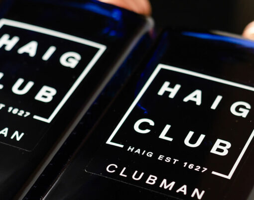 Smooth, sweet and enjoyable whisky Single Grain Scotch Whiskey in a designer square blue bottle, famous Haig Club Clubman