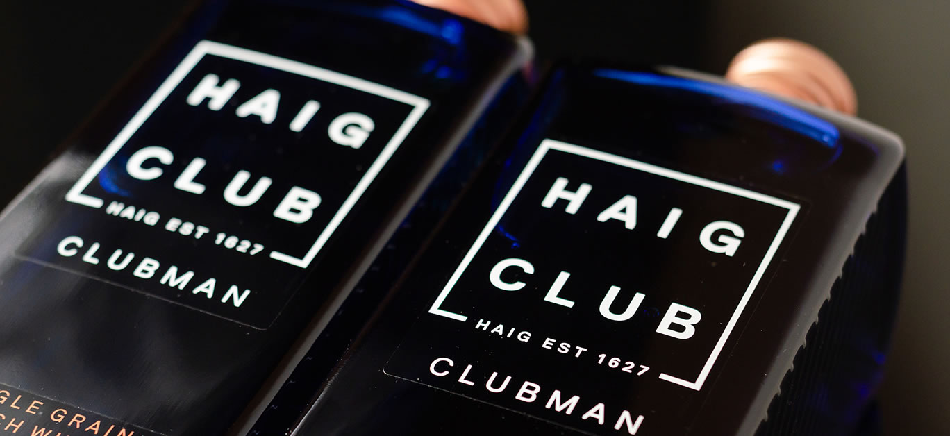 Smooth, sweet and enjoyable whisky Single Grain Scotch Whiskey in a designer square blue bottle, famous Haig Club Clubman