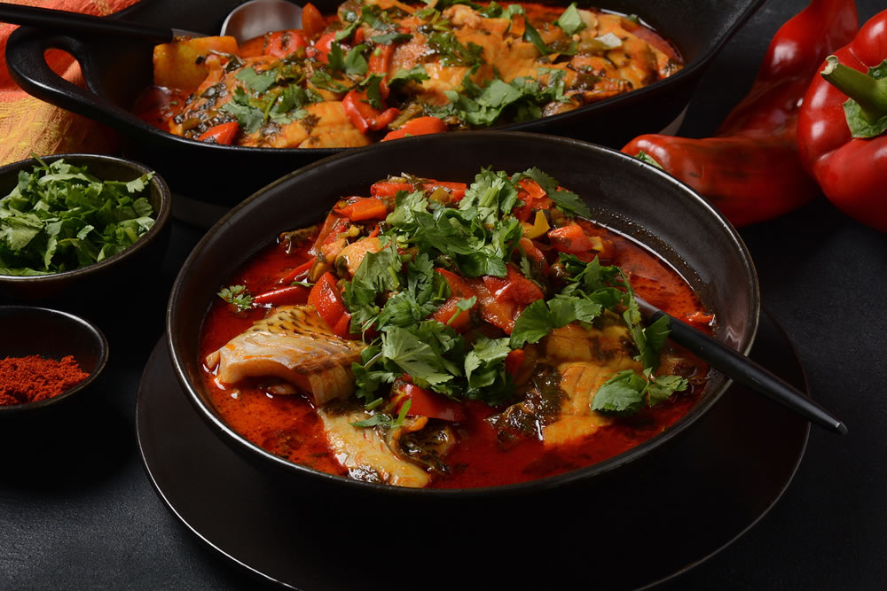Moroccan fish with chermoula, red peppers and preserved lemon