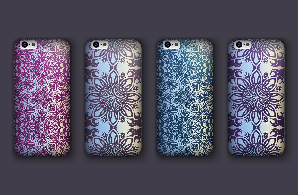 Set of fashionable floral ornaments for mobile phone cover floral mandala. mobile phone case.