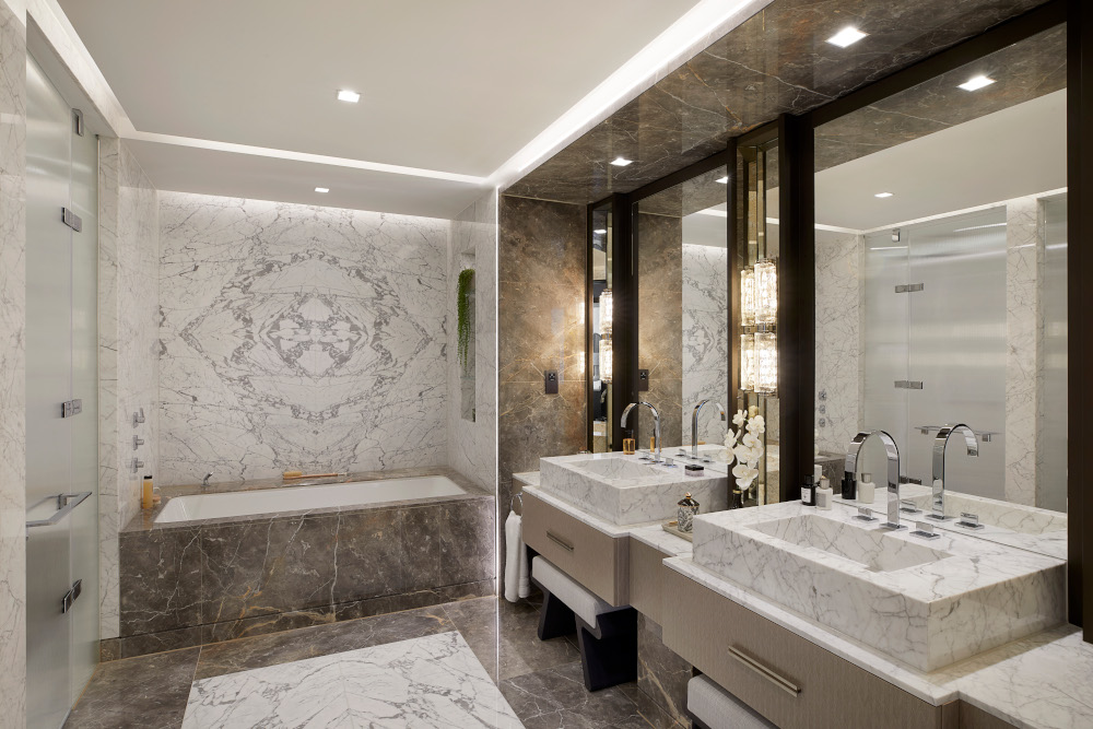 spacious marble bathroom